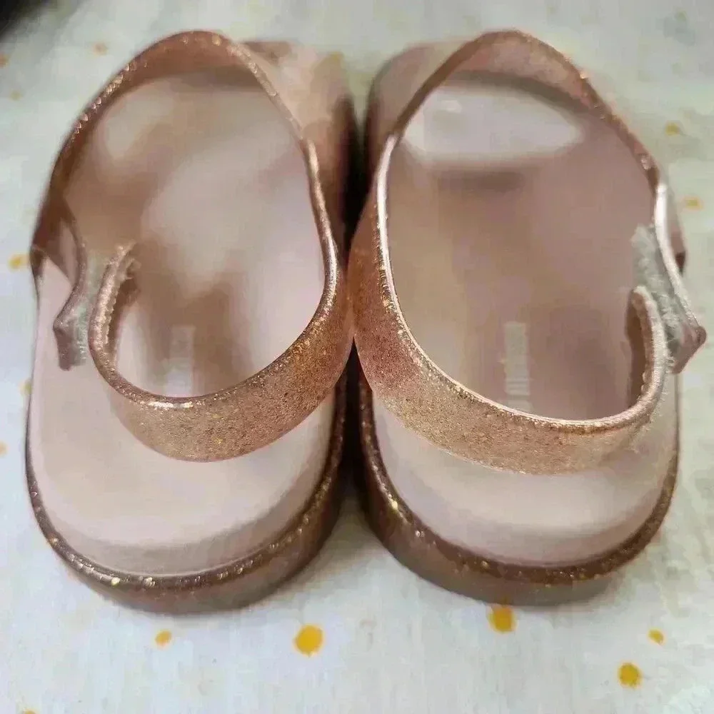 Melissa Shoes Mini Beach Slide‎ Sandal,Rose Gold Glitter Size 9c Toddler Summer